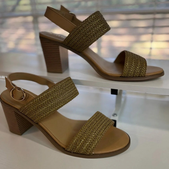 JustFab Women Ishla Blocked Heeled Sandals size 11 gently used color natural - Picture 10 of 15